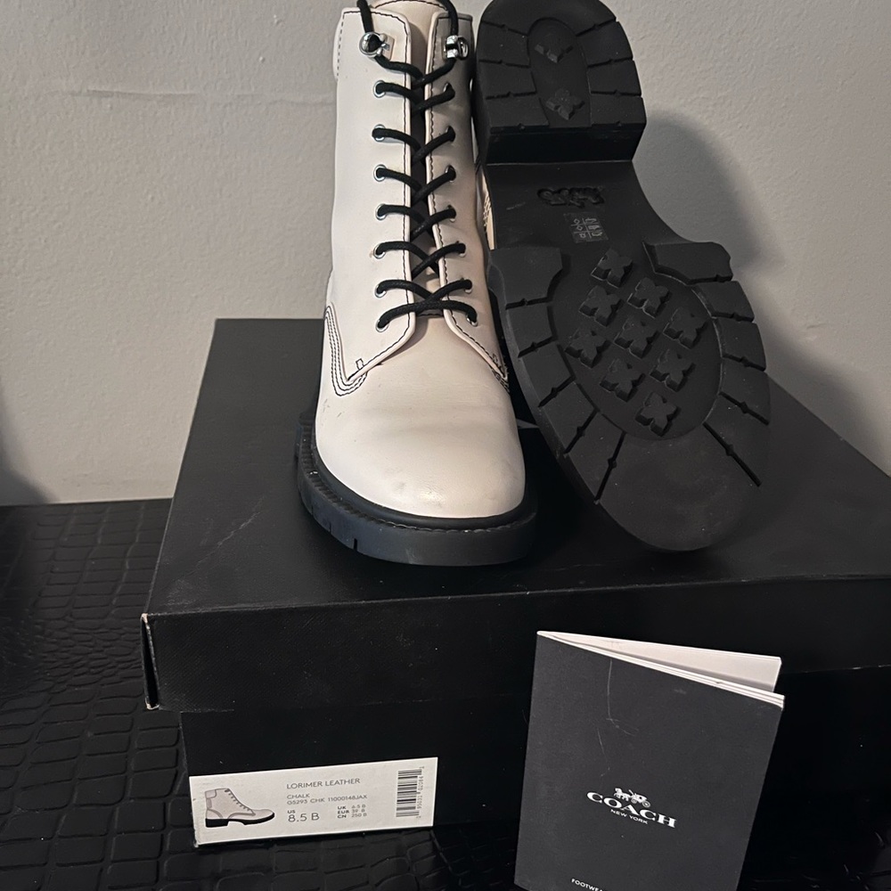 Coach white combat bootie size 8.5